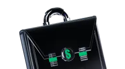 A briefcase with glowing dollar symbols representing financial stability and regulated providers.